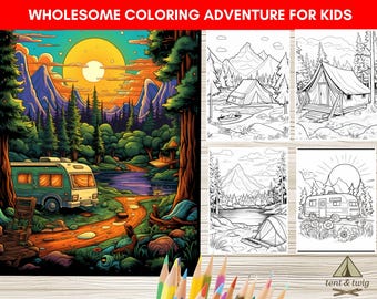 Camping Coloring Pages for Kids | Summer Camp Activities (Digital Download PDF)