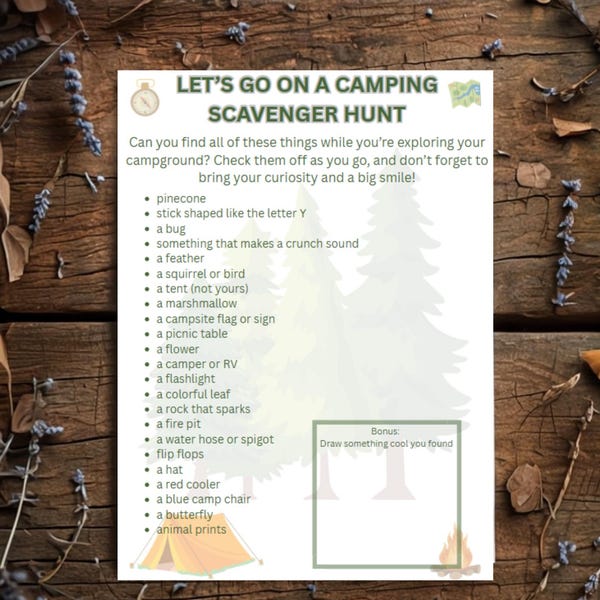 Camping Schnitzeljagd für Kinder - Aktivität auf dem Campplatz (Digitales PDF)