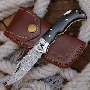 Custom Damascus Folding Knife: Personalized Engraved Pocket Knife