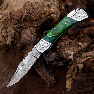 Custom Damascus Folding Knife: Engraved Personalized Pocket Knife