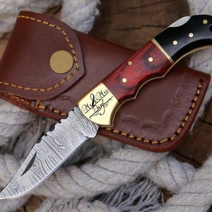Custom Damascus Folding Knife: Personalized Engraved Pocket Knife