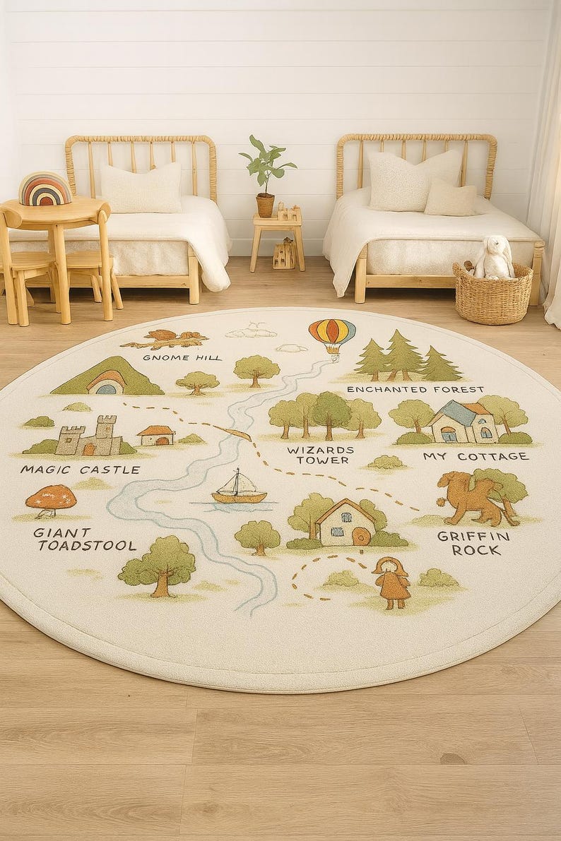 Storybook Fantasy Map Rug | Round Winnie Map| Baby Shower Gift ...