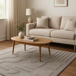 Modern Minimalist Abstract  Hand-Tufted Rug -Textured Grey Geometric Area Carpet