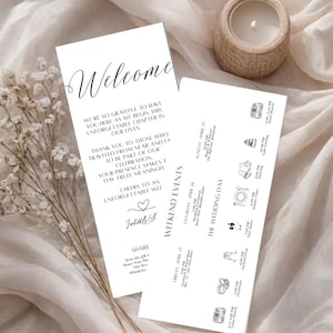 Wedding Welcome + Itinerary Rack Card | 4x9 Editable Canva Template | Front & Back Weekend Timeline | Printable Welcome Insert ScriptedInLov