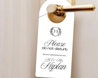 Wedding Door Hanger Template – Editable Do Not Disturb Sign – Elegant Theme – Guest Room Favor – Hotel Room Door Hanger –  Canva Download