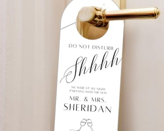 Wedding Door Hanger Template – Editable Do Not Disturb Sign – Sip Sip Hooray! – Guest Room Favor – Hotel Room Door Hanger –  Canva Download