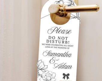 Plantilla de colgador de puerta de hotel para bodas – Letrero editable de "No molestar" – Casados en Magnolias – Recuerdo para habitación de invitados – Descarga de Canva