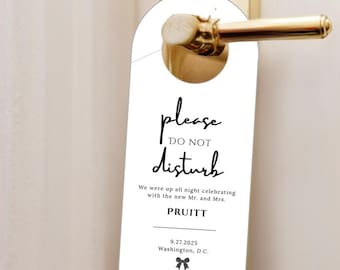Wedding Door Hanger Template – Editable Do Not Disturb Sign – The Classic Knot – Guest Room Favor – Hotel Room Door Hanger – Canva Download