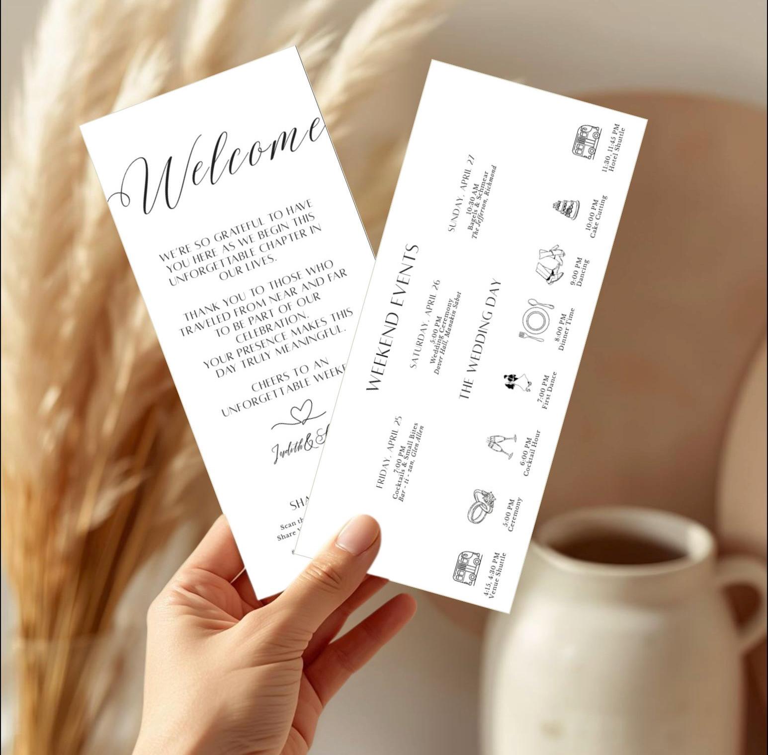 Program Welcome Insert Wedding Welcome + Itinerary Rack Card | 4x9 Editable Canva Template ...