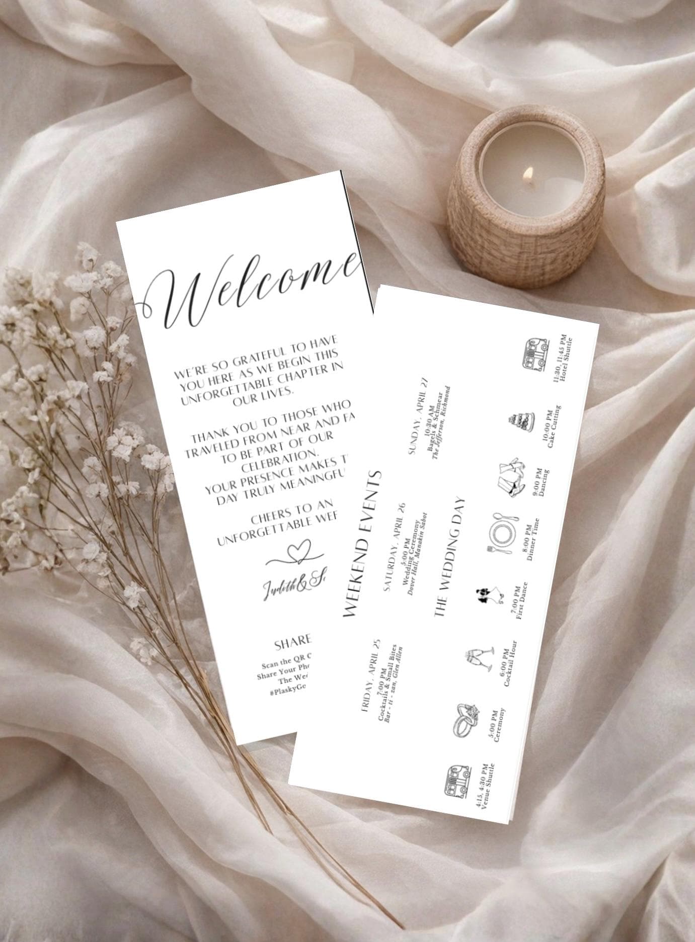 Program Welcome Insert Wedding Welcome + Itinerary Rack Card | 4x9 Editable Canva Template ...