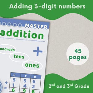 Hojas de ejercicios de suma hasta 1000 / Suma de centenas, decenas y unidades / Problemas de palabras / 1.º de primaria / 2.º de primaria / PDF imprimible