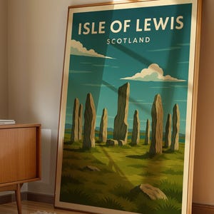 Isle of Lewis Scotland Travel Poster – Retro Vintage Style Wall Art Print | Scottish Landscape Coastal Decor | Hebrides Gift Idea