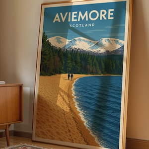 Vintage Aviemore Scotland Travel Poster | Cairngorms National Park Art Print | Retro Scottish Landscape Wall Art | Highland Adventure Decor