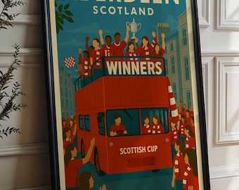 Aberdeen FC Scottish Cup Winners Poster – Retro Travel Style Football Parade Print, Vintage Scotland Wall Art,