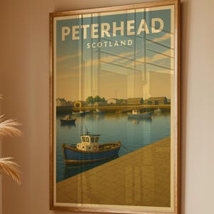 Peterhead Harbor Poster – Vintage Coastal Wall Art, Scottish Fishing Village Print, Seaside Landscape Illustration, Nautical Home Decor