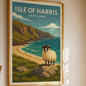Isle of Harris Scotland Travel Poster – Retro Vintage Style Wall Art Print | Scottish Landscape Coastal Decor | Hebrides Gift Idea