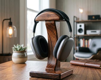 Rosewood Headphone Stand for Desk Setup, Wooden Gaming Headset Holder Organizer