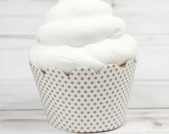 Muted Tan / Sand & White Polka Dot Cupcake Wraps - Standard - Sets of 24