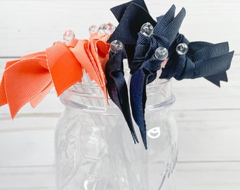 Coral & Navy Grosgrain ribbon cocktail stirrers - 16 count - Clear drink stir sticks