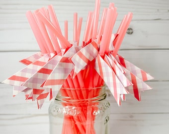 Pink, Purple and White Gingham Print Party Straws - 32 count