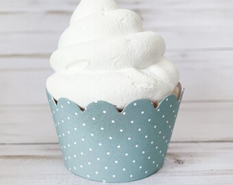 Slate Cornflower blue with white Polka Dot Cupcake Wraps - Standard - Set of 24