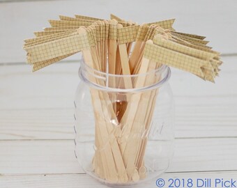 25 Tan & Dark Brown Grid Paper Flag Coffee Sticks or Drink Stirrers