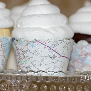 Atlas Map Cupcake Wraps Set of 24 Travel themed event Standard or Mini Size image 2