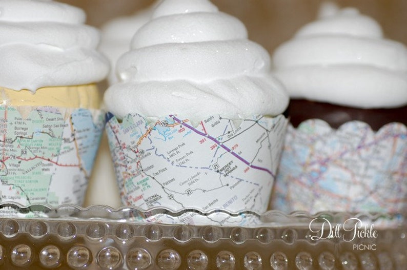 Atlas Map Cupcake Wraps Set of 24 Travel themed event Standard or Mini Size image 2