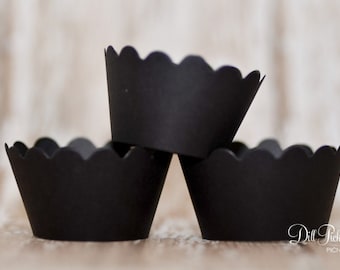 Black Cupcake Wrappers - Wraps Set of 24 - Standard or Mini Sizes