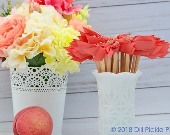 25 Coral Dark Peach Grosgrain Ribbon Drink Stirrers or Stir Sticks - Cocktail Stirrers 7.5 inch