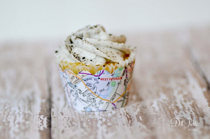 Atlas Map Cupcake Wraps Set of 24 Travel themed event Standard or Mini Size image 3