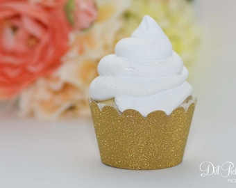 Mini Gold Glitter Cupcake Wrappers - Set of 32