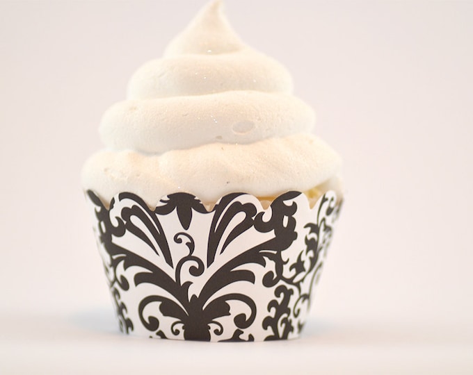 Black & White Damask Cupcake Wrappers Standard Cupcake Wraps Etsy