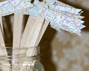 25 Map Travel Themed Drink Stirrers or Stir Sticks - Atlas