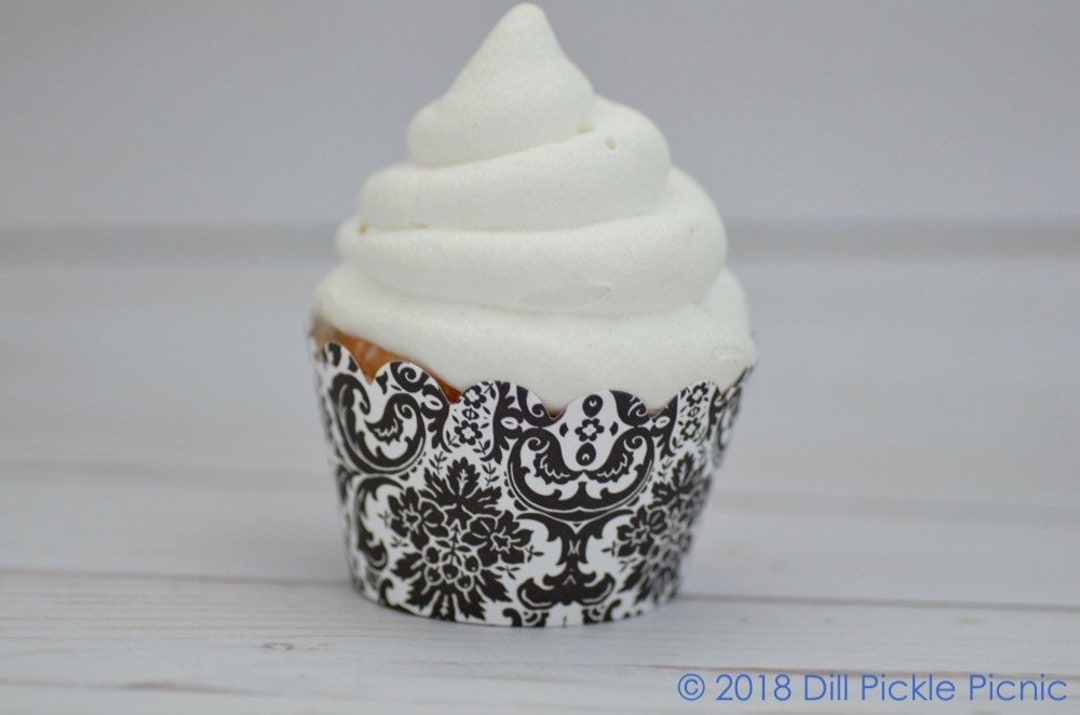 Black & White Vintage Damask Cupcake Wrappers Standard Cupcake Wraps