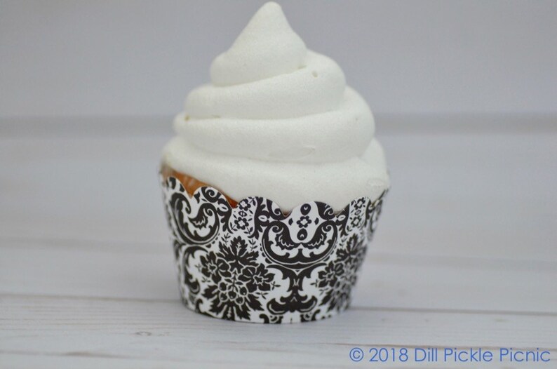 Black & White Vintage Damask Cupcake Wrappers Standard Cupcake Wraps Set of 24 image 1