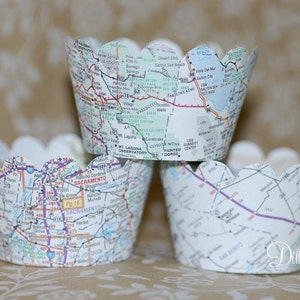 Atlas Map Cupcake Wraps Set of 24 Travel themed event Standard or Mini Size image 4