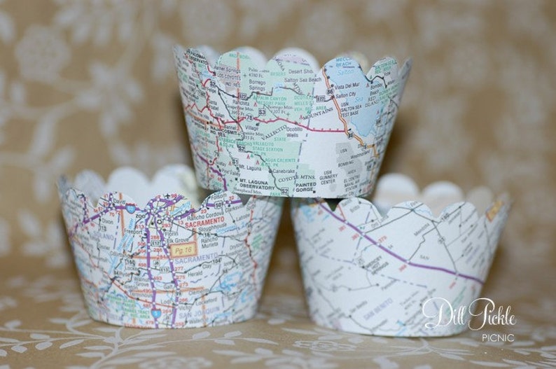 Atlas Map Cupcake Wraps Set of 24 Travel themed event Standard or Mini Size image 4