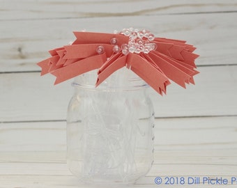 Coral Dark Peach Linen Look Paper Flagged Cocktail Stirrers - 38 count Clear stir sticks