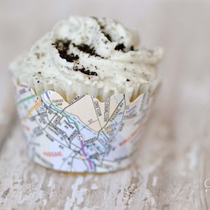Atlas Map Cupcake Wraps Set of 24 Travel themed event Standard or Mini Size image 1