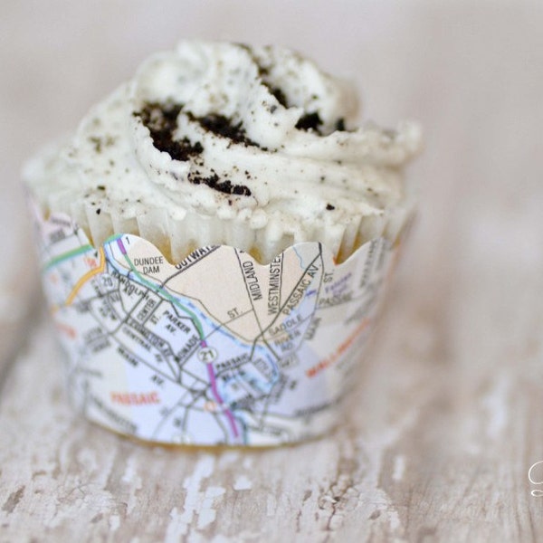 Atlas Map Cupcake Wraps - Set of 24 - Travel themed event - Standard or Mini Size