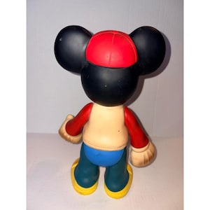 Vintage Disney Mickey Mouse 12 Inch Vinyl Figure Baseball Outfit Red Cap M Logo image 2