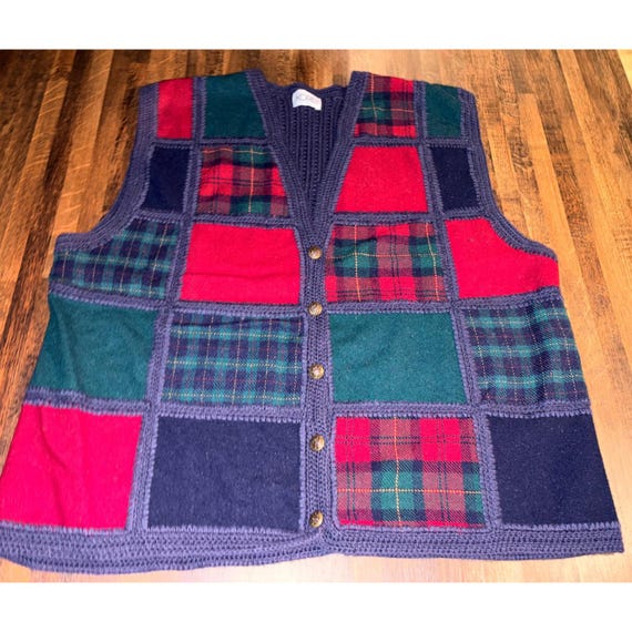 Koret Vintage Patchwork Plaid Wool Blend Sweater … - image 2