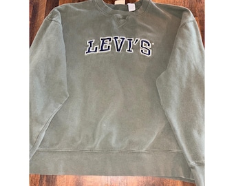 Bluza męska Levis Red Tab XL z okrągłym dekoltem, oliwkowozielona, z wyblakłym logo, z kapturem VTG