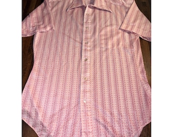 Vintage Sears Perma-Prest gebreid herenoverhemd rood roze geometrische streep jaren 70 L