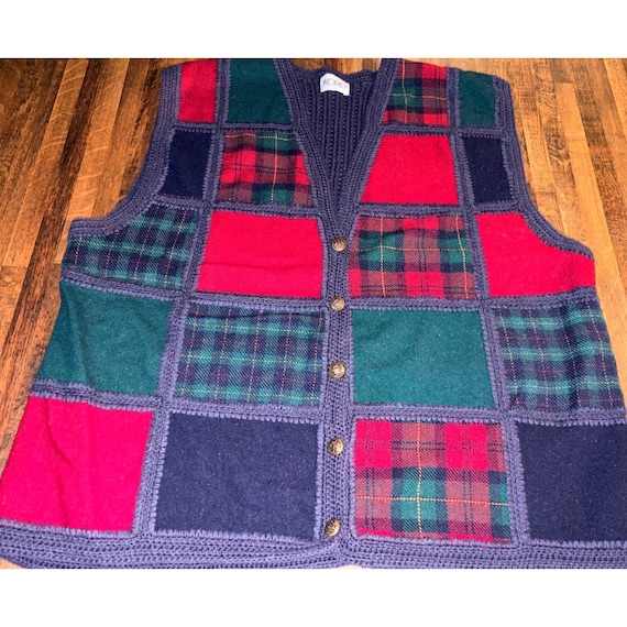 Koret Vintage Patchwork Plaid Wool Blend Sweater … - image 1