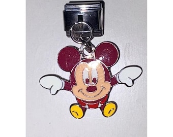 Mickey Mouse Italian Charm Bracelet Link Jewelry Accessory Red Yellow Vintage
