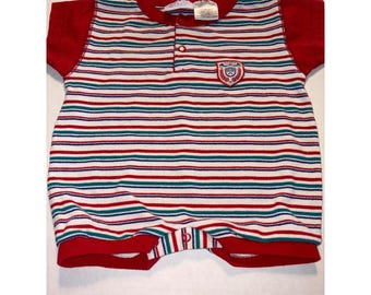Small Steps Romper Tennis Striped Red White Blue Green 3-6 Months VTG