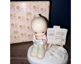 Precious Moments His Word Endures Forever Figurine 1981 Boy Bible E-7164 Box