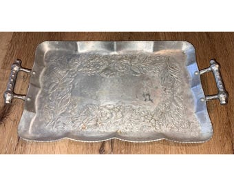 Everlast Forged Aluminum Serving Tray Floral Rose Rectangular Platter Vintage